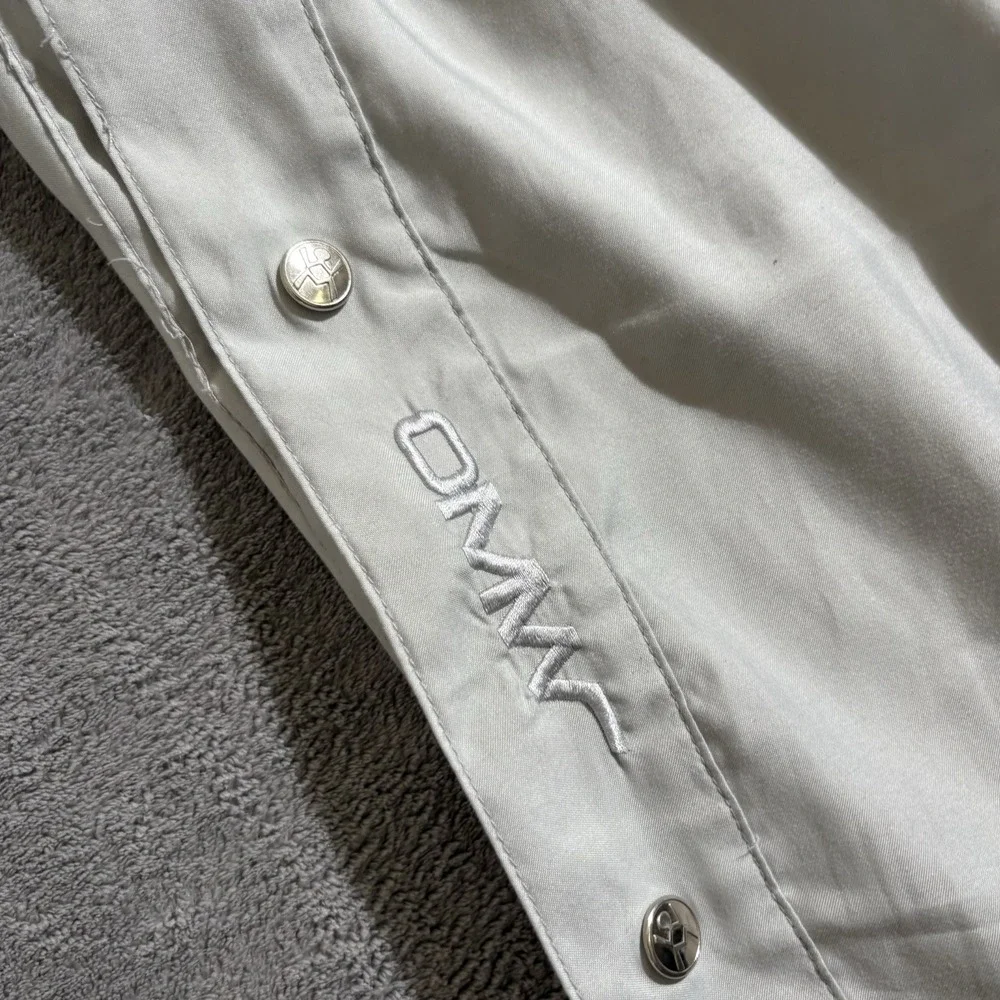Vtg Break Away Side Snap Track Pants OMW Grey Shiny Size Medium Read Des